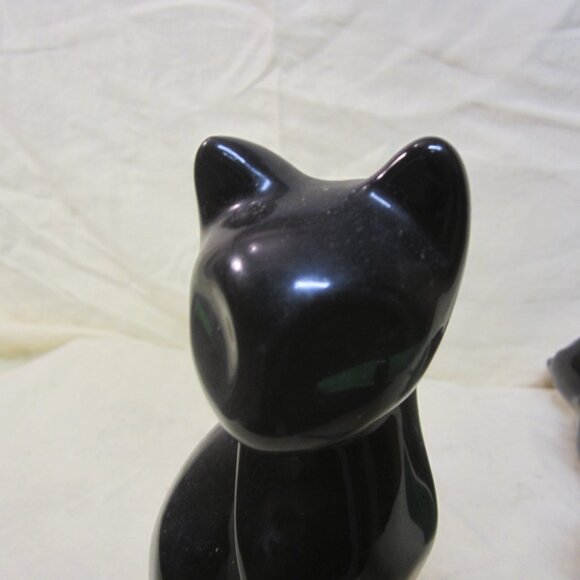 VTG CERAMIC BLACK CATS W/GREEN HANDPAINTED EYES, ELEGANT CATS price is each - Picture 9 of 9